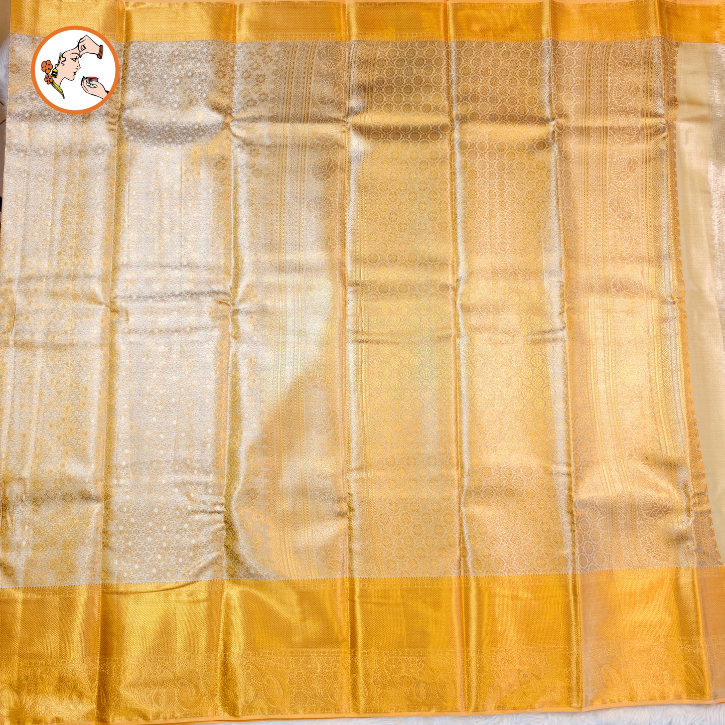 Off White with Gold border Kanchipuram Tissue Silk Saree