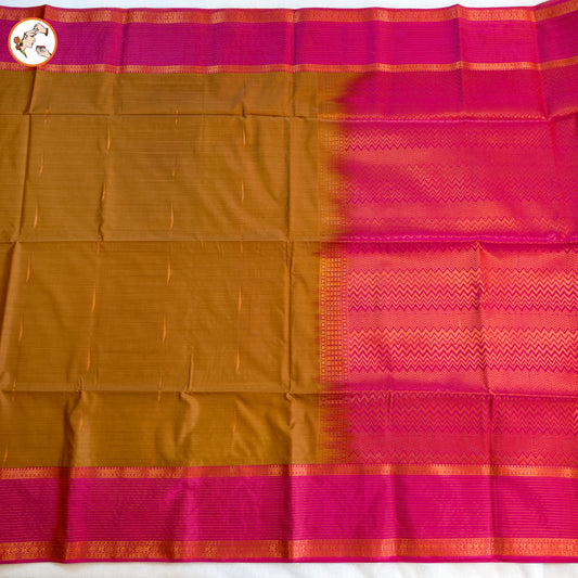 Golden Yellow with Pink Vairoosi border Soft Silk Saree