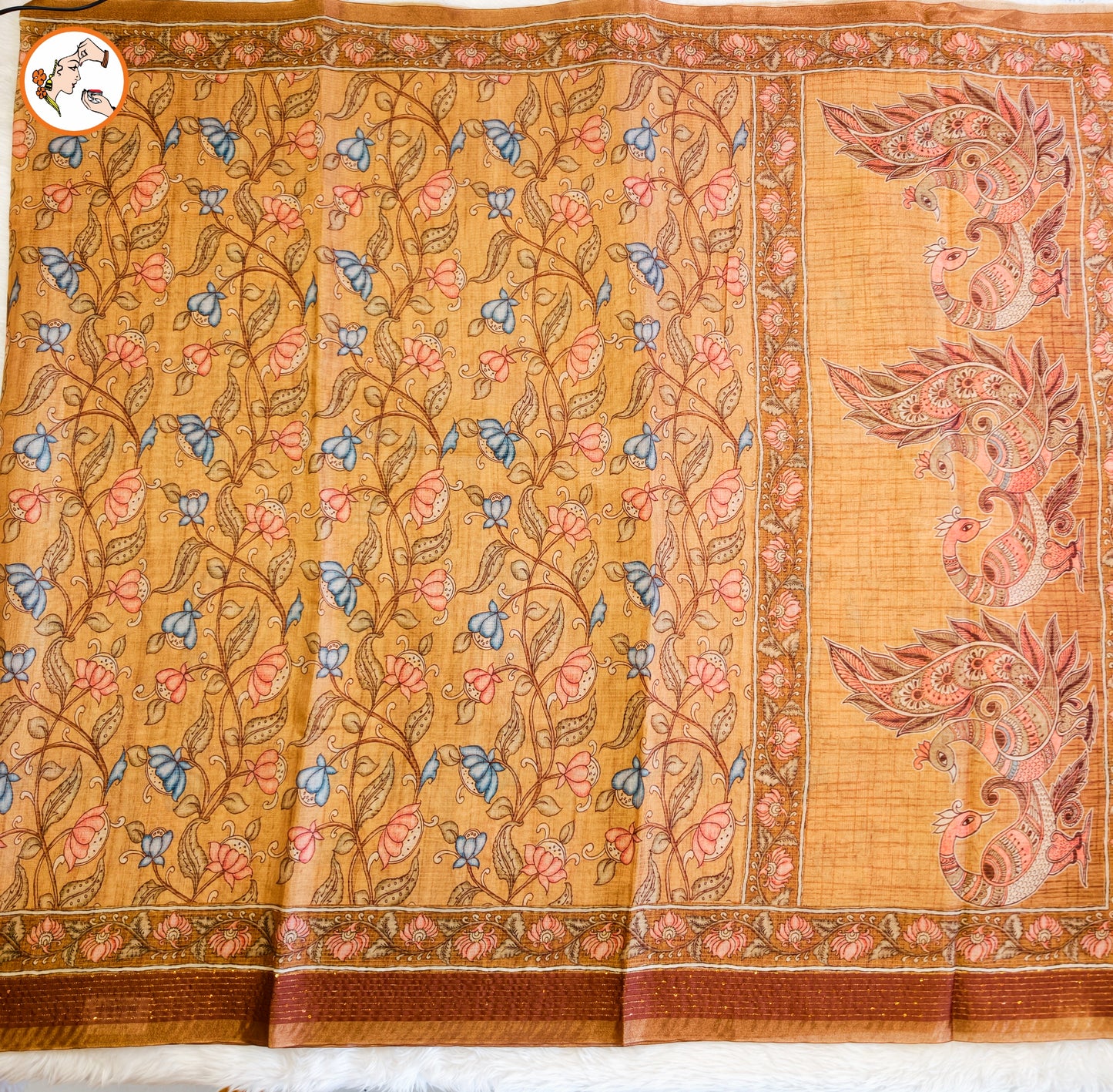 Mustard Yellow colour Chanderi Kantha Embroidary Casual Saree