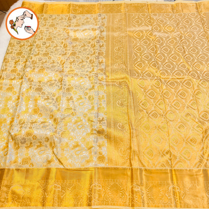 Offwhite Gold zari border intricate Vanasingaram weaving Kanchipuram Mix Silk Saree