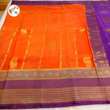 Orange with Purple border Fancy Georgette Saree