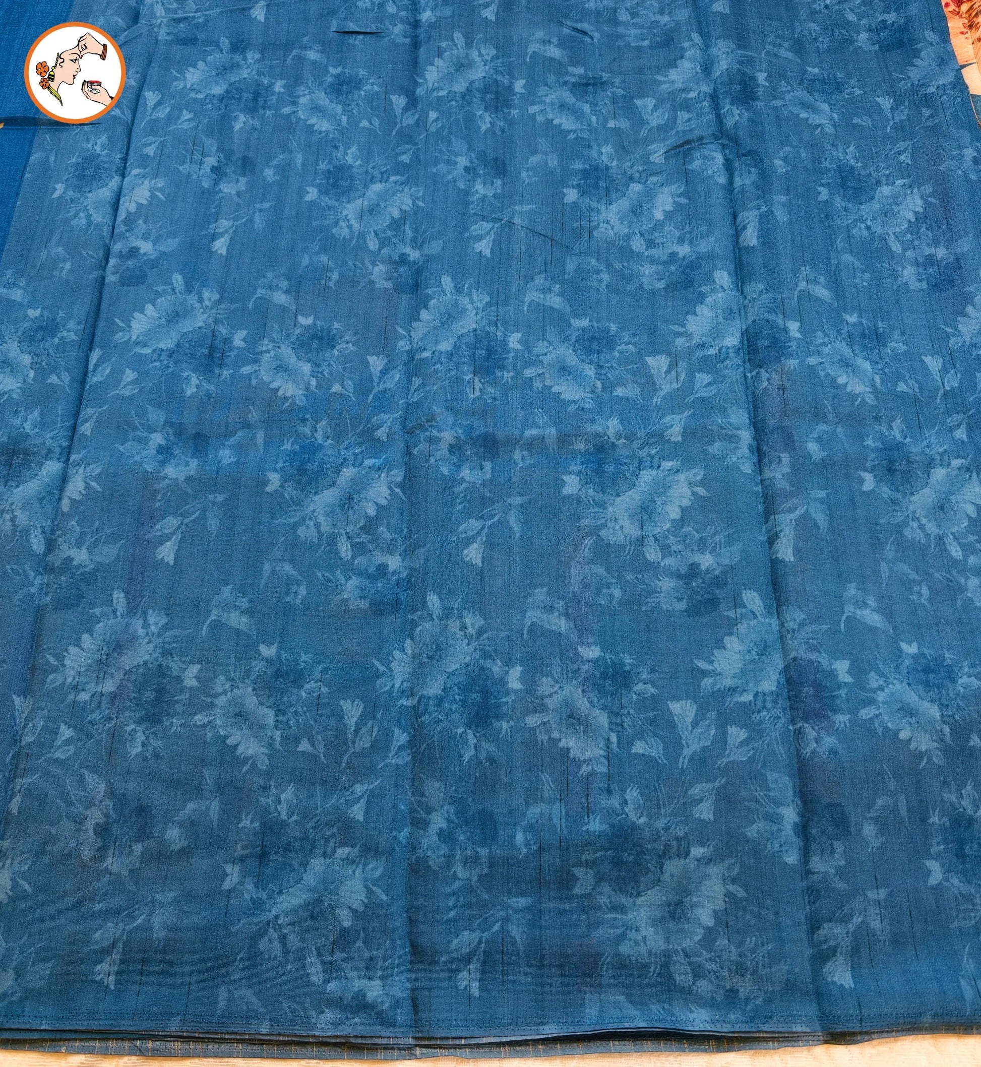 Blue Brush Paint Floral Tussar Saree tussar silk fabric texture