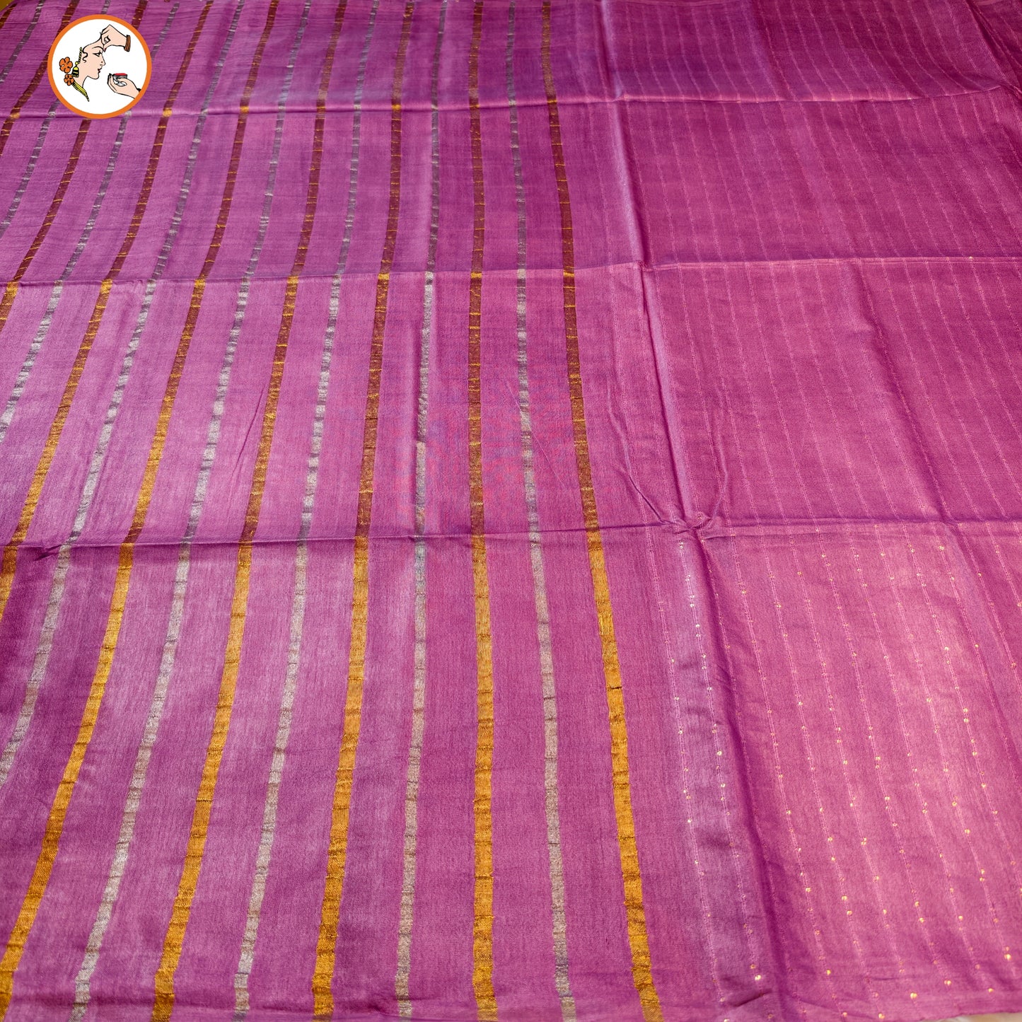 Lavender Vertical stripes Handloom Cotton Casual Saree