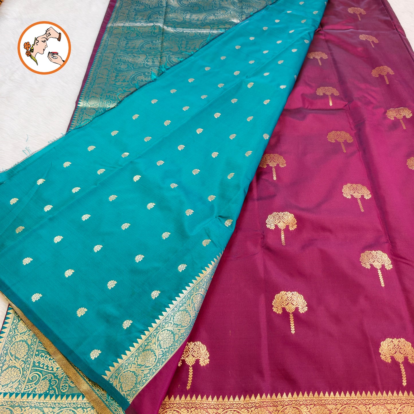 Maroon colour small border Soft Silk Saree with contrast blouse