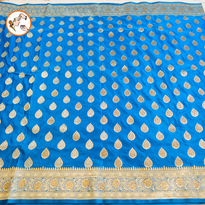 Blue Bridal Pure Banarasi Partywear Saree with Zircon stones