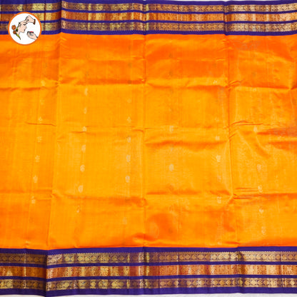 Orange with Blue Vairoosi lines Mango butta Pure Silk Cotton Saree