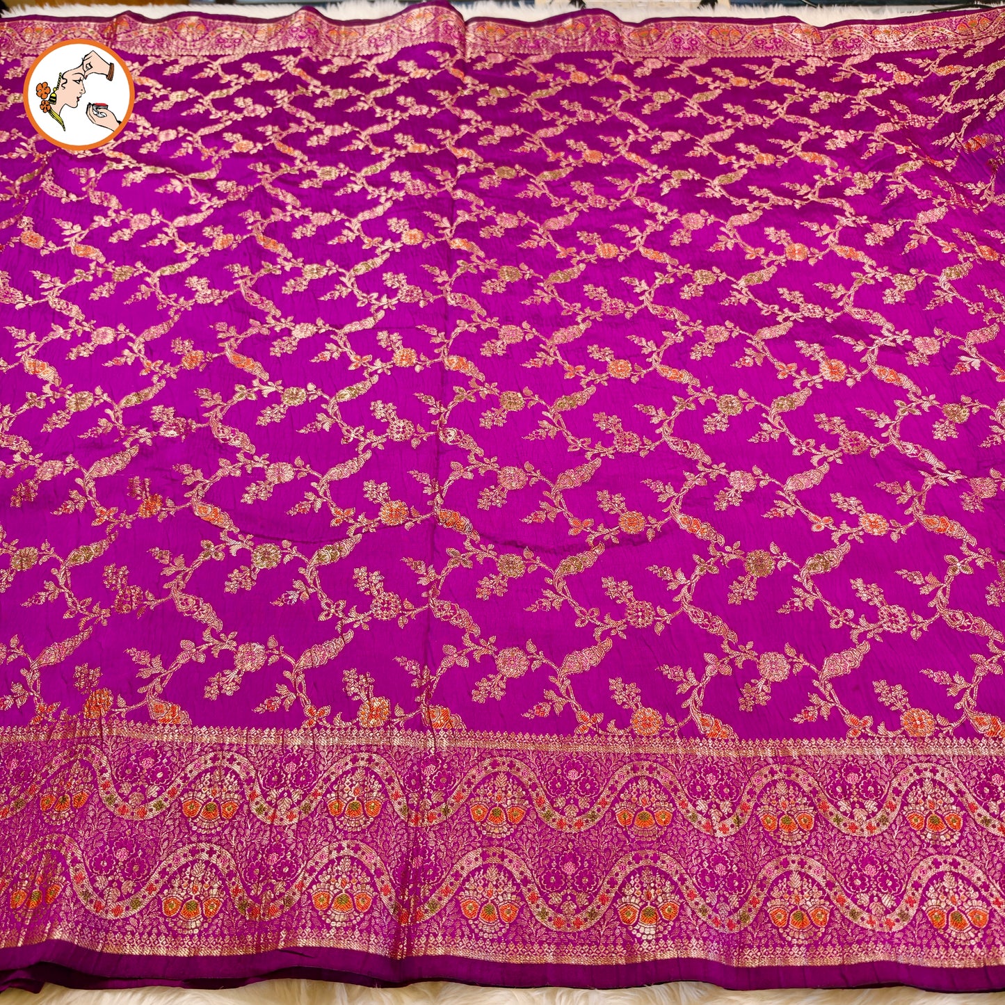 Magenta/Purple Meenakari weaving Banarasi Crush Saree