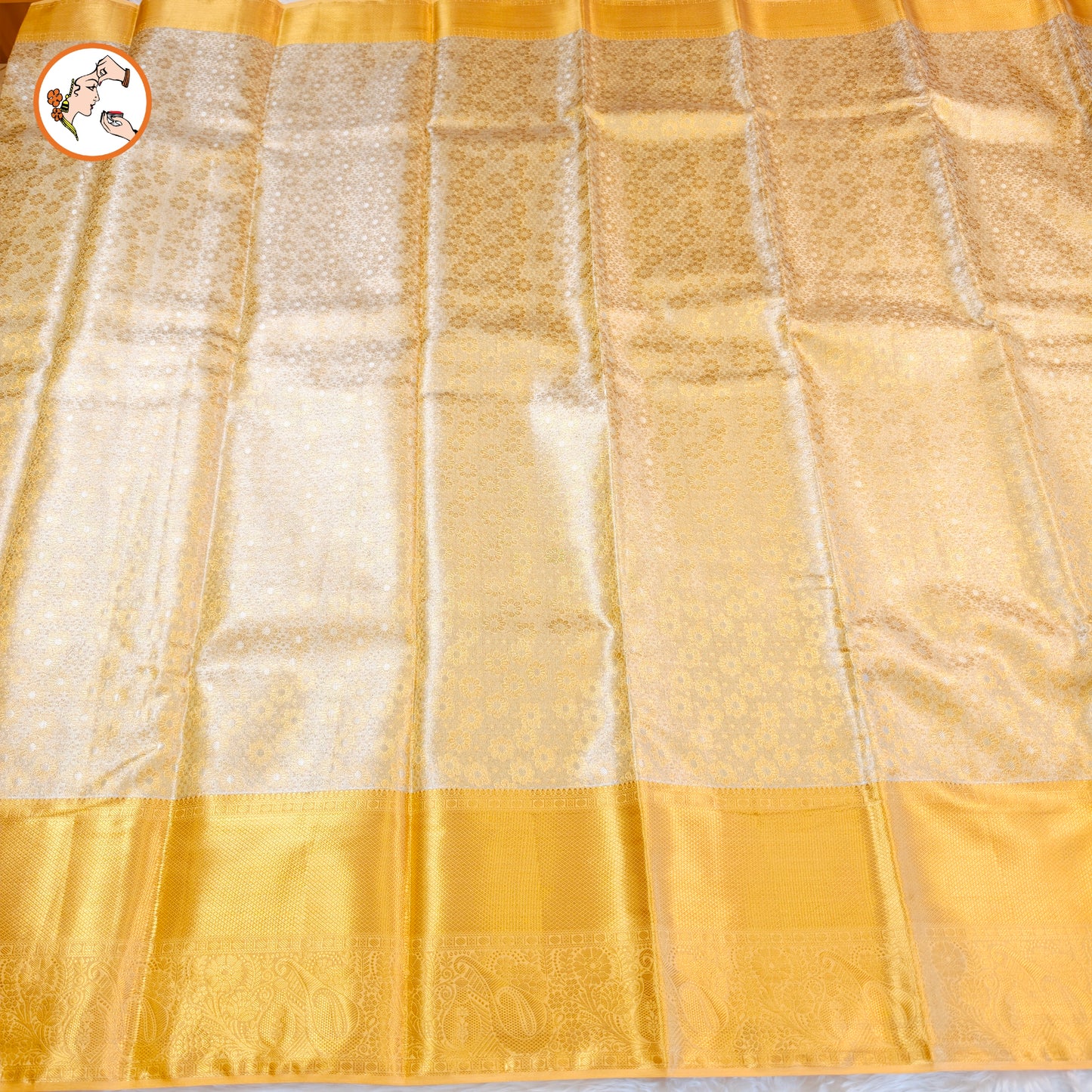 Off White with Gold border Kanchipuram Tissue Silk Saree