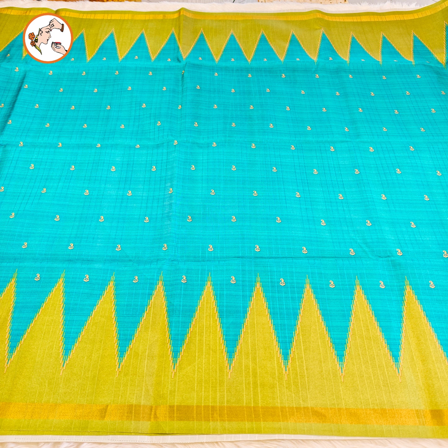 Sky Blue with Green Temple border Dola Silk Casual Saree