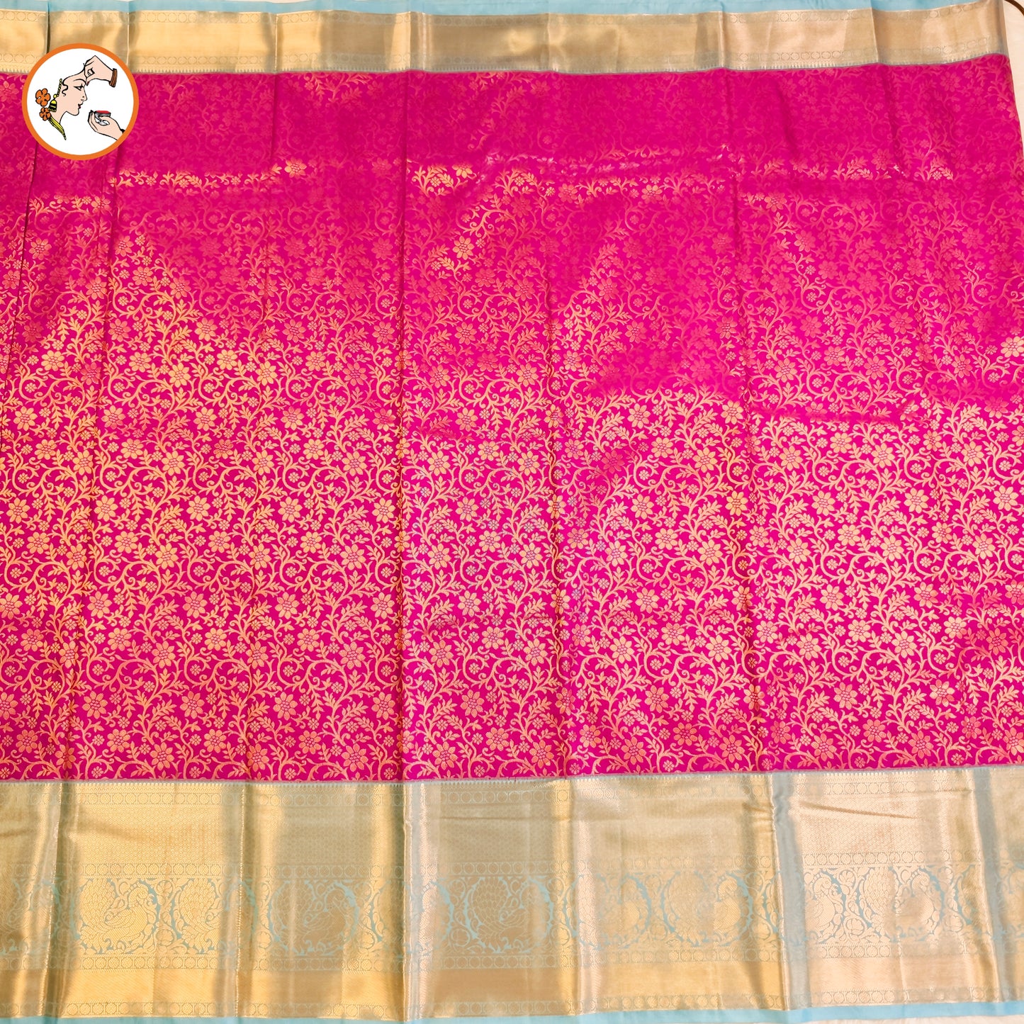 Purple with Sky Blue border Bridal Kanchipuram Mix Silk Saree