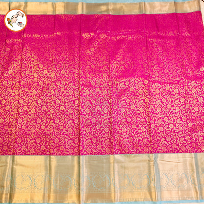 Purple with Sky Blue border Bridal Kanchipuram Mix Silk Saree