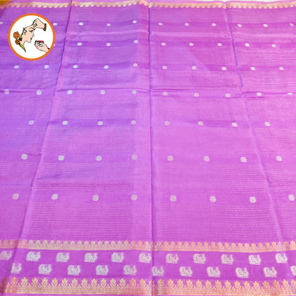 Lavender stripes body & peacock border Soft Viscose Fancy Silk Saree with Dark Pink Contrast blouse