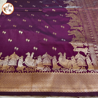 Wine colour Pallakku Banarasi Soft Silk Saree
