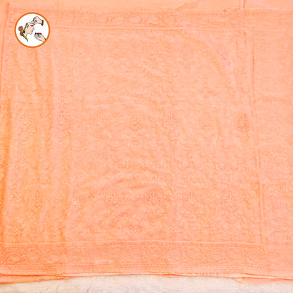 Peach Lucknowi Chikankari Embroidery Pure Chiffon Partywear Saree