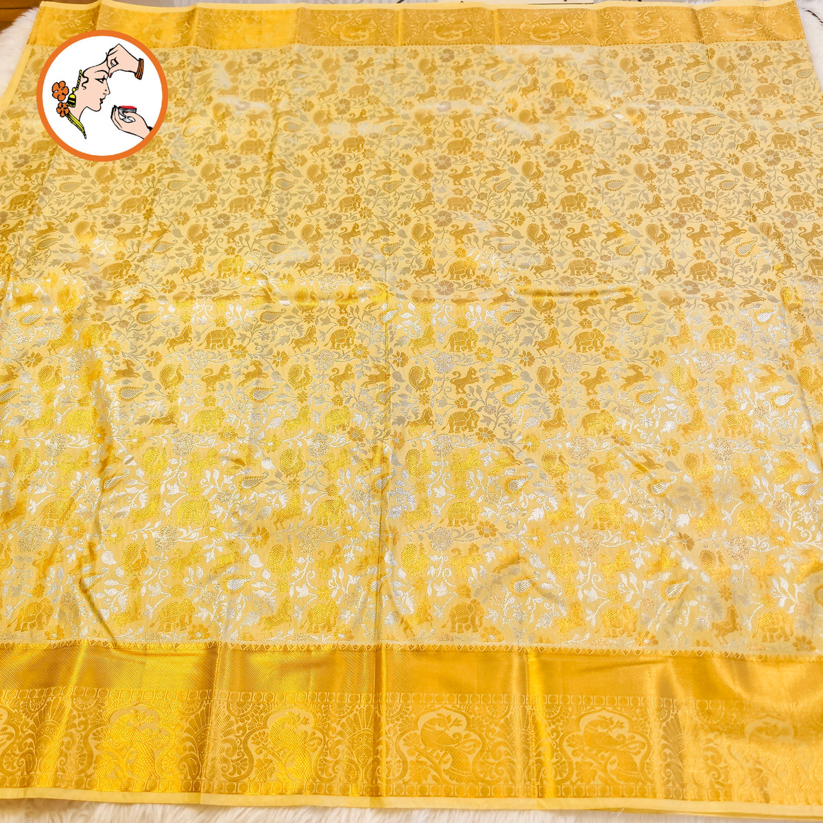 Offwhite Gold zari border intricate Vanasingaram weaving Kanchipuram Mix Silk Saree