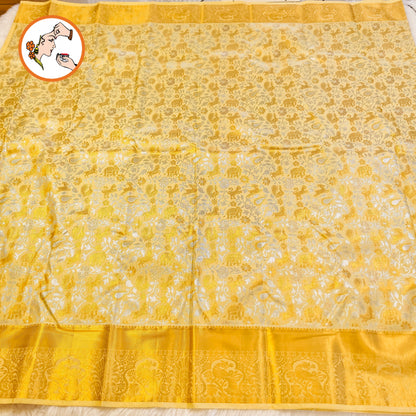 Offwhite Gold zari border intricate Vanasingaram weaving Kanchipuram Mix Silk Saree
