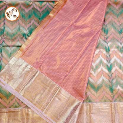 Sky Blue with Pink Zigzag Pattern Kanchipuram Tissue Silk Saree