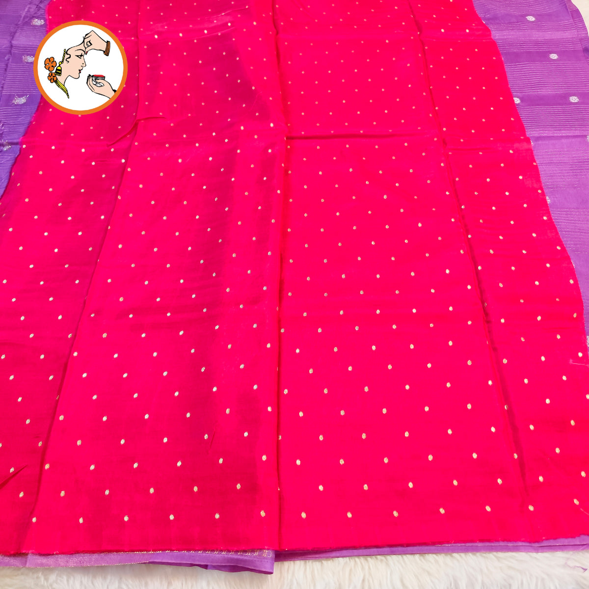 Lavender stripes body & peacock border Soft Viscose Fancy Silk Saree with Dark Pink Contrast blouse