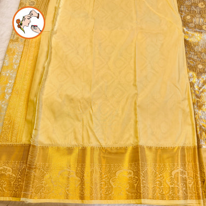Offwhite Gold zari border intricate Vanasingaram weaving Kanchipuram Mix Silk Saree