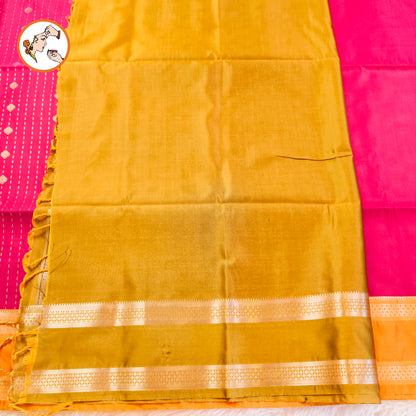 Dark Pink with Mustard Yellow Raindrop design Retta Petta border Semi Soft Silk Saree