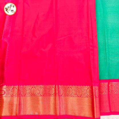 Peacock Green with Pink border Vairoosi stripes Kanchipuram Semi Silk Saree