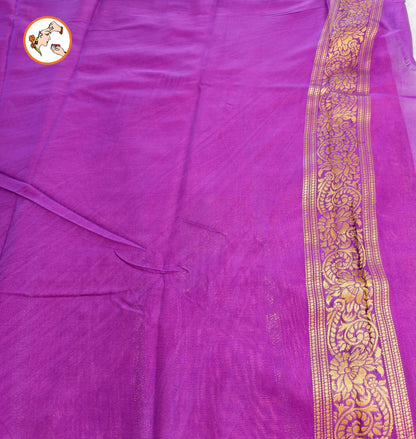 Orange with Purple border Fancy Georgette Saree