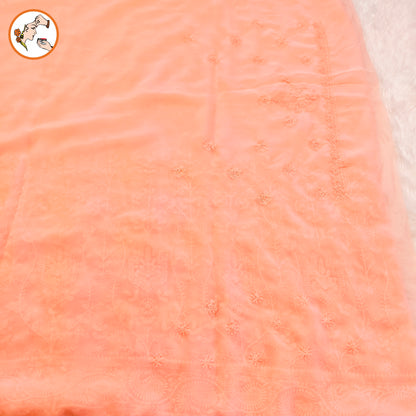 Peach Lucknowi Chikankari Embroidery Pure Chiffon Partywear Saree