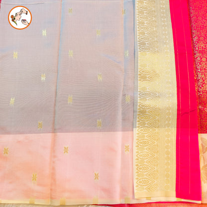 Pink with Off White Lotus border Fancy Semi Silk Saree