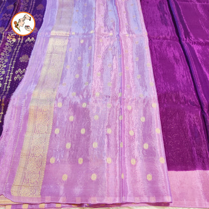 Purple with Baby Pink border Rich Gold zari work Georgette Silk Fancy Saree