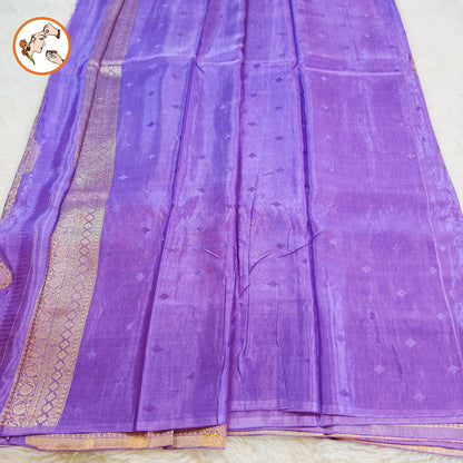 Lavender colour Antique Gold zari work Bridal Pure Russian Satin Silk Saree