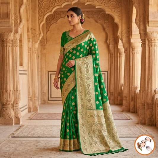Dark Green Bridal Pure Banarasi Partywear Saree with Zircon stones