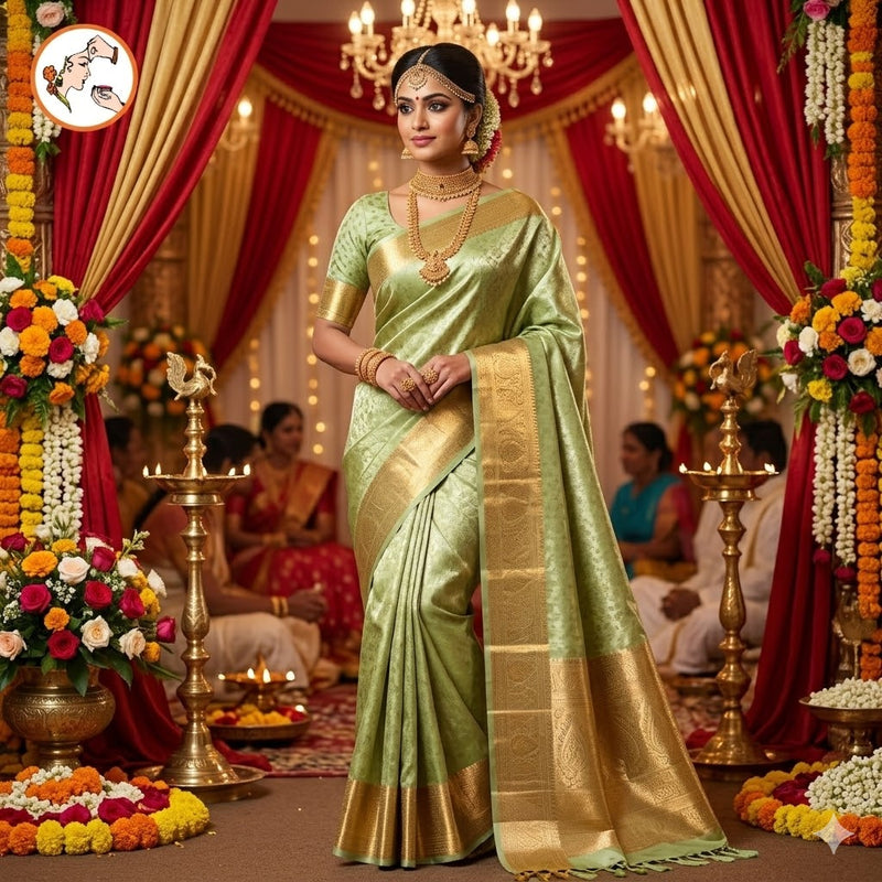 Pastel Green high Tissue Kanchipuram Semi Silk Saree