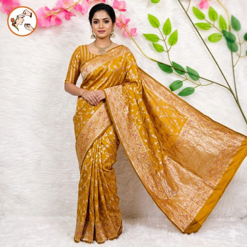 Golden Yellow Meenakari weaving Banarasi Crush Saree