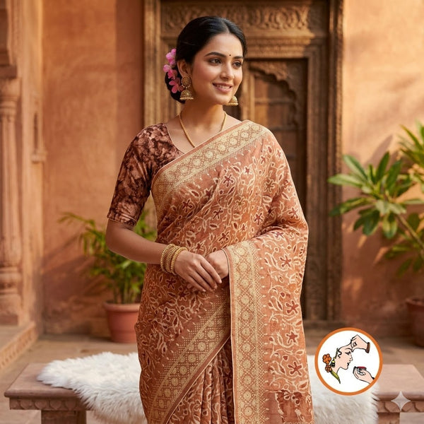 Sandal colour Unqiue Pattern Raw Silk Designer Saree with embriodary work