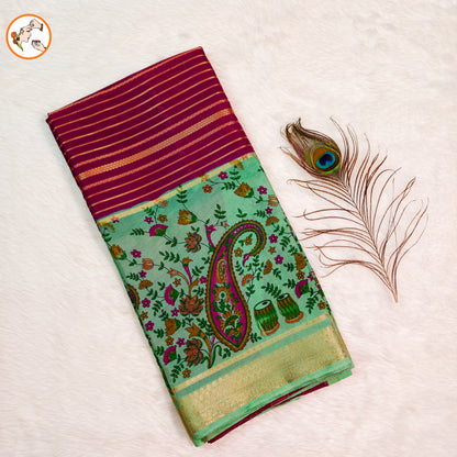 Purple & Pista Green designer semi Mysore Silk Saree