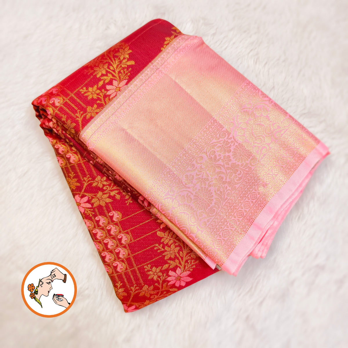 Maroon with Pink border Floral Gold zari weaving Kacnhipuram Mix Silk Saree