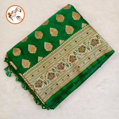 Dark Green Bridal Pure Banarasi Partywear Saree with Zircon stones