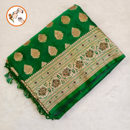Dark Green Bridal Pure Banarasi Partywear Saree with Zircon stones