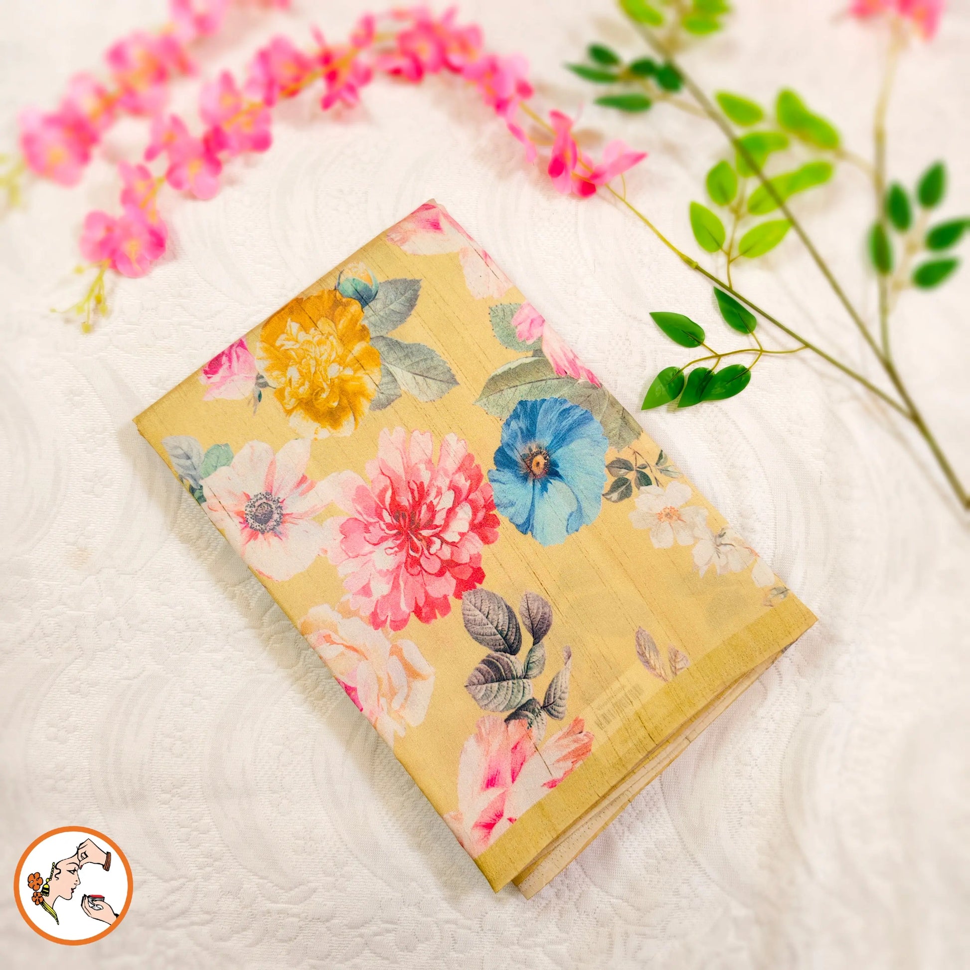 Yellow brush paint Floral Tussar Saree Vivahasilks