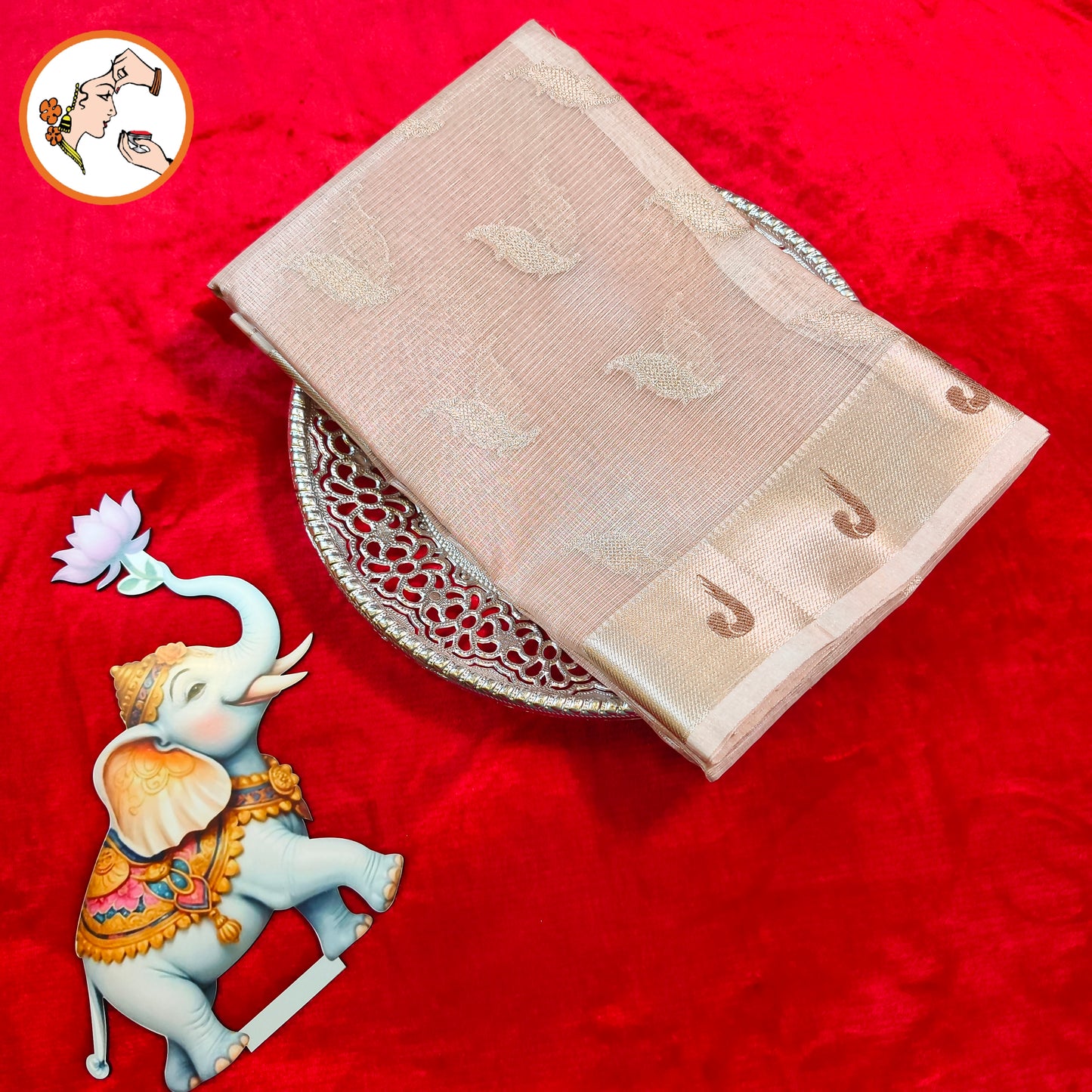 Baby Pink Paithani border Kota Tissue Fancy Silk Saree