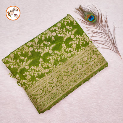 Mehandi Green Jaal design Banarasi Silk Saree