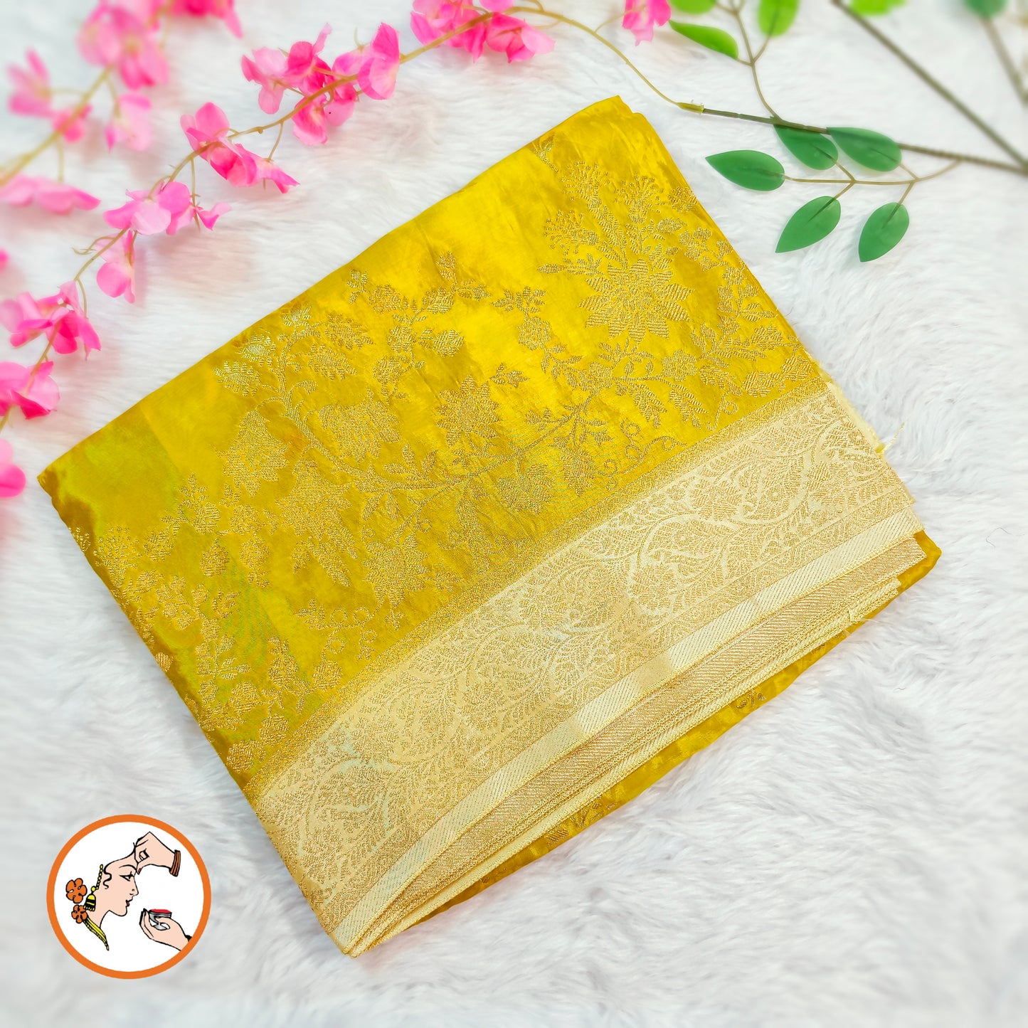 Lime Green / Olive Green Banarasi katan Russian Silk Saree with intricate Gold zari work
