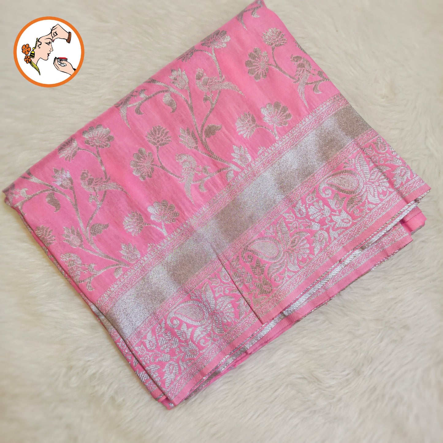 Light Pink Silver zari Banarasi Soft Silk Saree