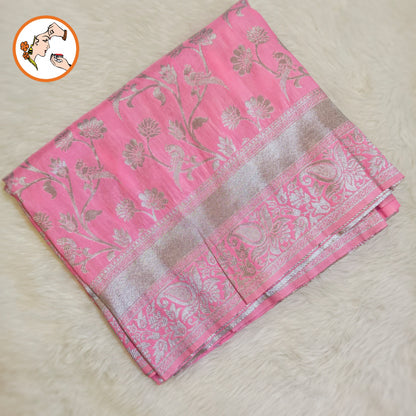 Light Pink Silver zari Banarasi Soft Silk Saree