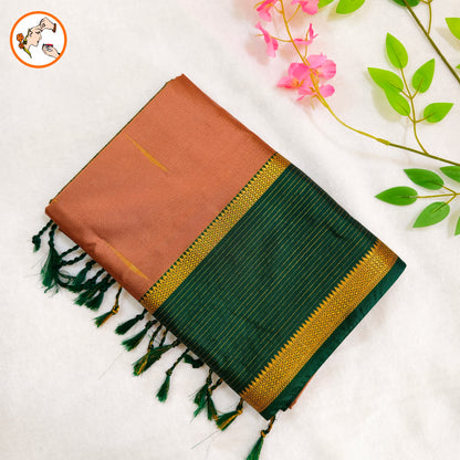 Copper Brown with Dark Green Vairoosi border Soft Silk Saree
