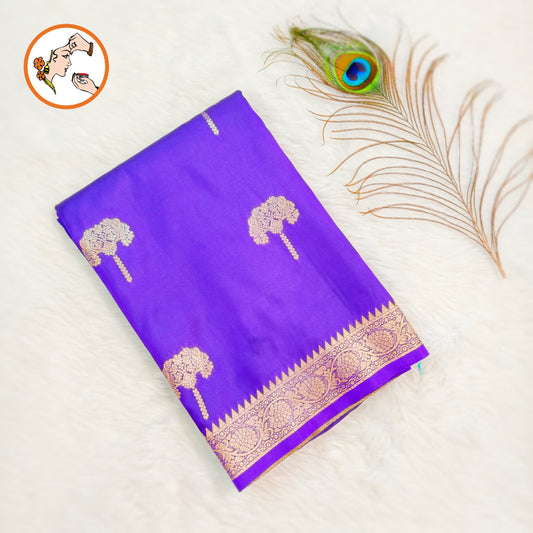 Purple colour small border Soft Silk Saree with contrast blouse