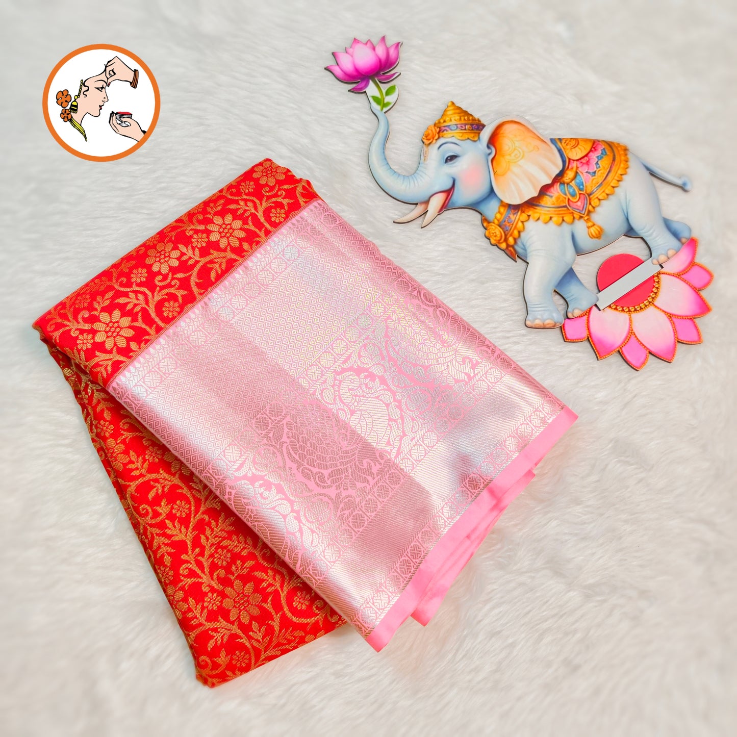 Red with Baby Pink border Bridal Kanchipuram Mix Silk Saree