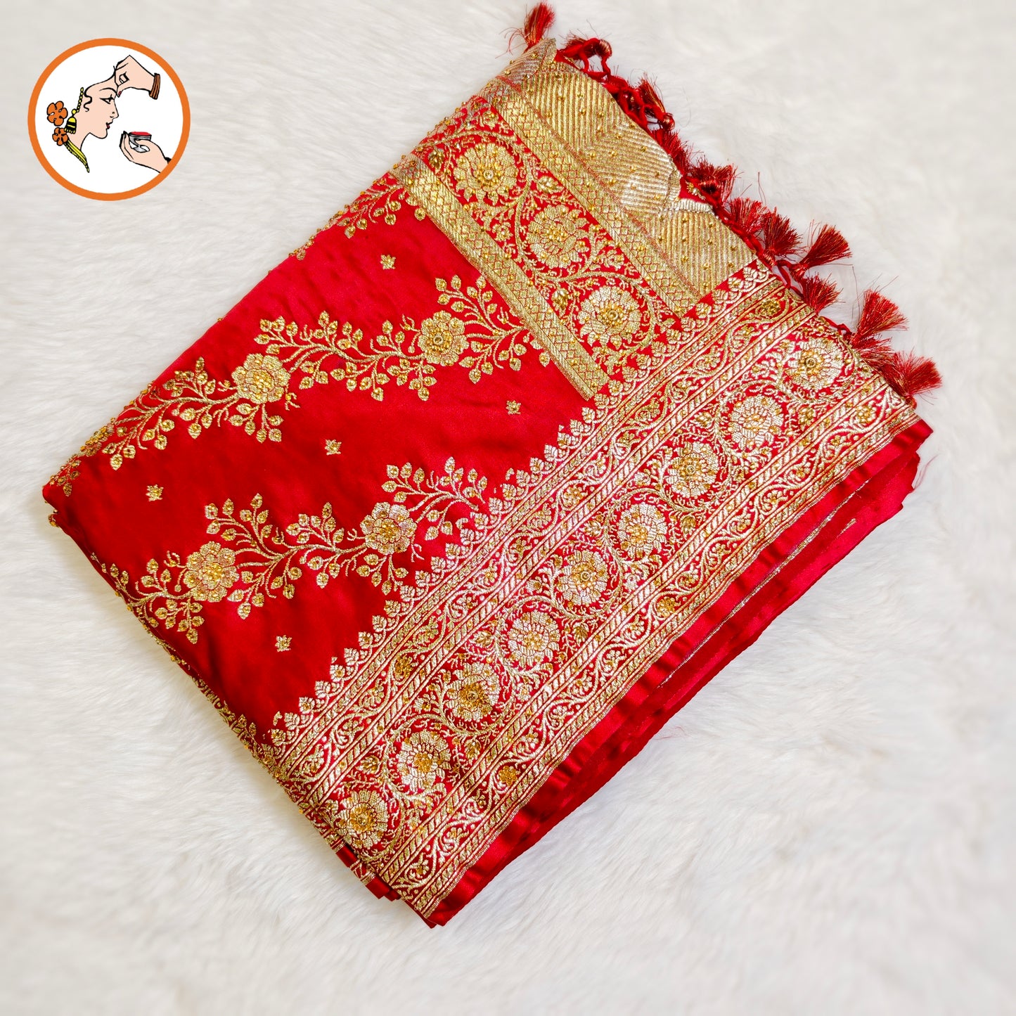 Red floral Jaal design Pure Banarasi Silk Partywear Saree
