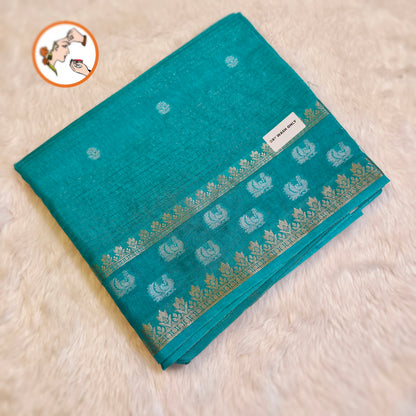 Sky Blue stripes body & peacock border Soft Viscose Fancy Silk Saree with Dark Brown Contrast blouse