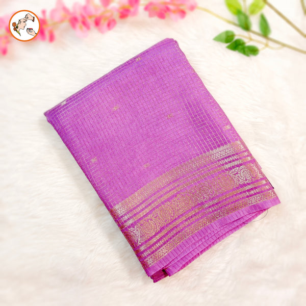 Lavender Podi Kattam checks viscose Silk Fancy Saree with contrast blouse